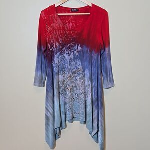 Art Of Cloth Tie Dyed Asymetric Tunic Top Artsy Festival Ombre Size Small